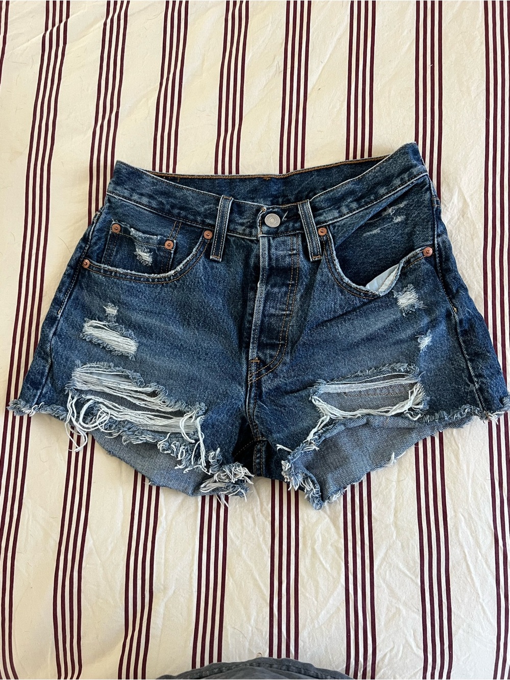 Levi's® 501® Original High-Rise Destructed Frayed Hem Denim Shorts